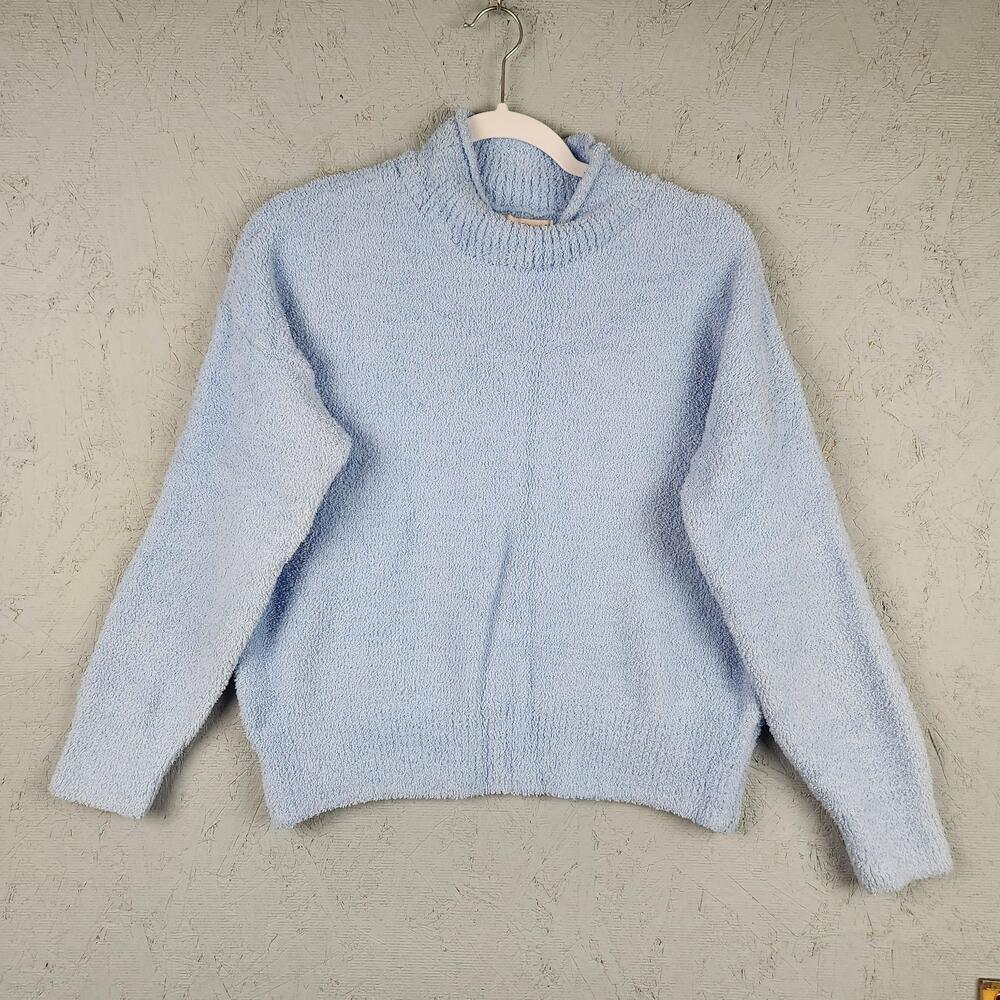 Sincerely Jules Sweater Womens Medium Light Blue Mock Neck Fuzzy Boucle Pullover